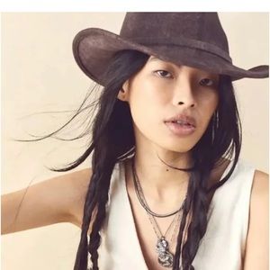 Free People Mossant Trail Dusted Cowboy Rancher Hat Shaded Gray M